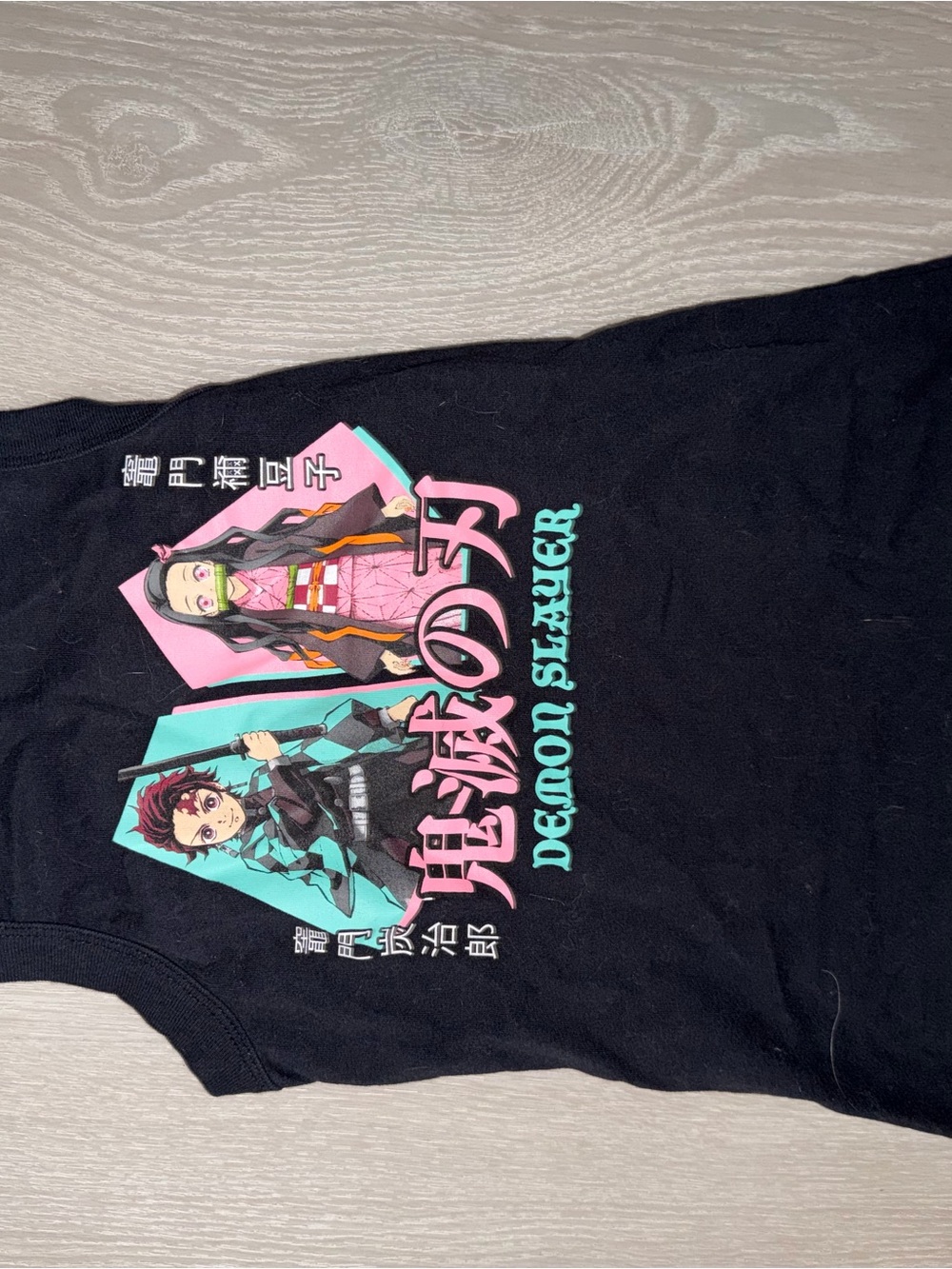 Black Kids Tank Top with Pink & Teal Demon Slayer Graphic